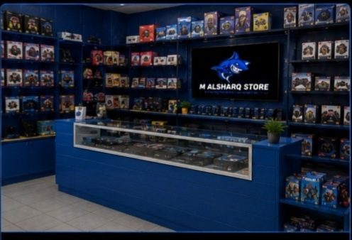 The welcome desk with the shark logo screen